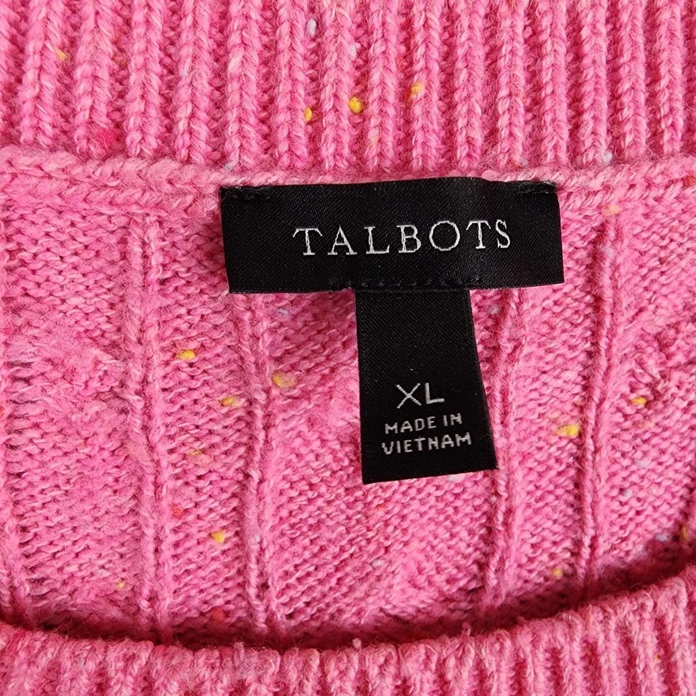 Talbots Sweater Womens XL Pink Confetti Cable Knit Crewneck Button Cuff Pullover - Picture 5 of 11